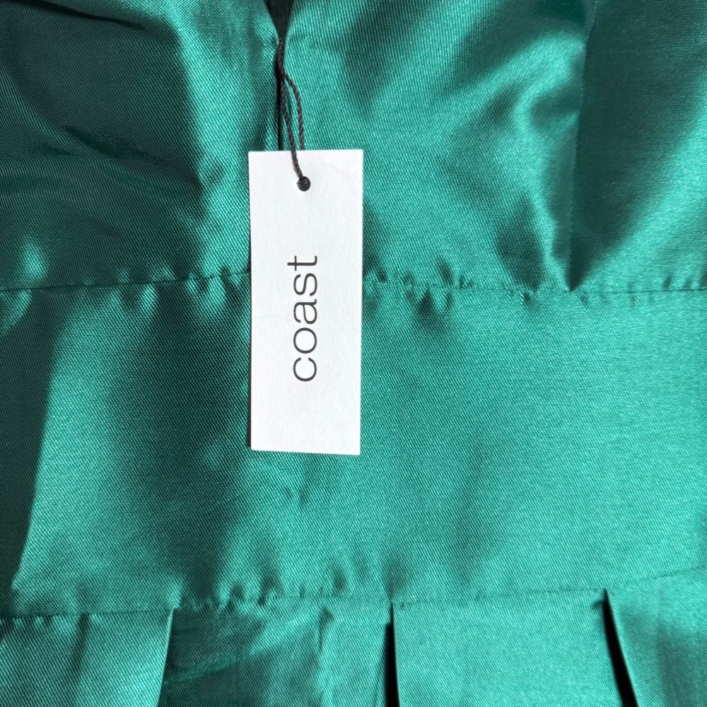 Coast Plunge Neck Structured Twill Midi Dress Emerald Green US 8 NWT Pockets - Picture 9 of 10